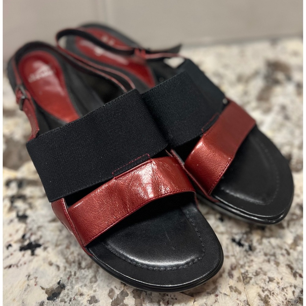 Dansko Wedge‎ Sandals Elastic Strap Red Leather Accents Size 40/9